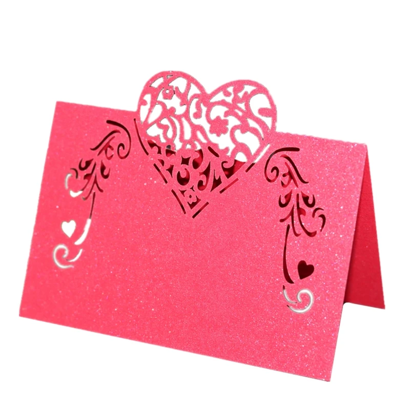 Rose Wedding Name Sign-in Station Card Laser Cut Love Heart Shape Place Cards Party Reception Table Seat Card for Business Desk