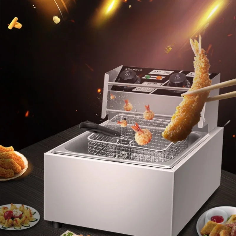 220V10l Stainless Steel Commercial Electric Frit Use Stove Single Cylinder Smokeless Chicken Dough French Fries Fryer Machine 3