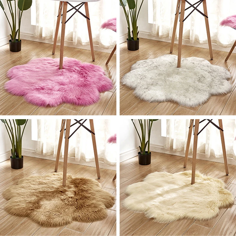 

Ковер из искусственной овечьей кожи, домашнее украшение для пола, коврики для гостиной, спальни, окна, противоскользящая форма цветка, длинная пушистая плюшевая подушка