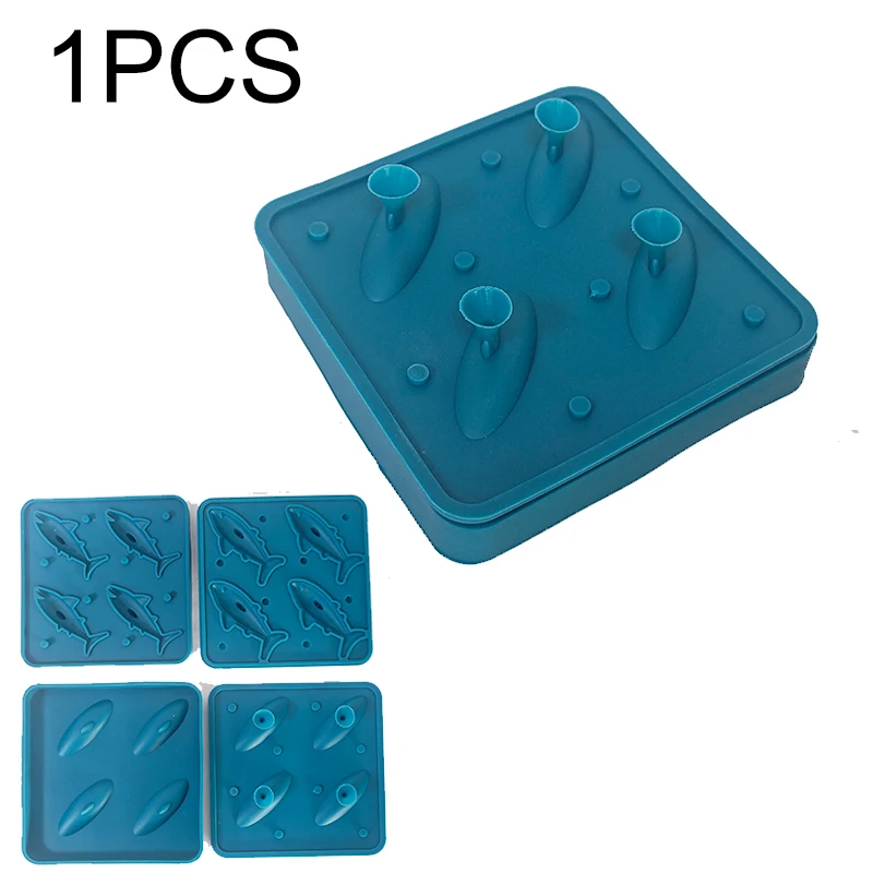 Forma de gelo de silicone 3D em formato de tubarão com 4 cavidades, molde de gelo para whisky, fácil de desenformar, para cozinha, sorvete, festas e bares.