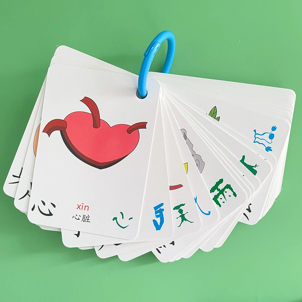 100 Cards Children Learning Chinese Characters Pictogram Literacy Card  Pinyin Flashcards Enlightenment Education Toys for Kid 6