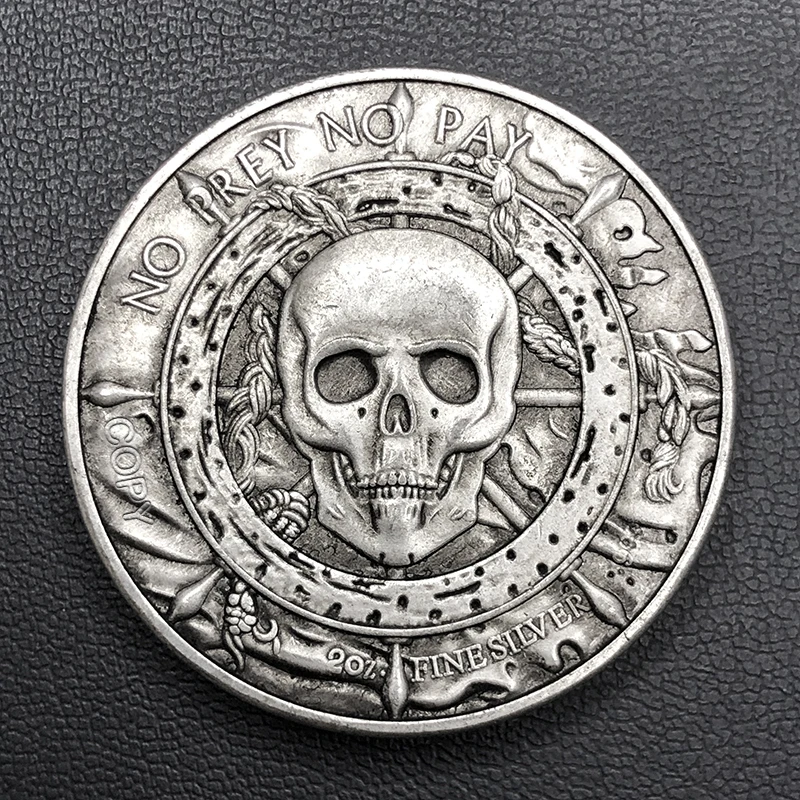 Collectible Coins 40mm Pirates of the Caribbean Medal Lucky Coin Mermaid Whale Sailor Octopus Skull Silver Replica Coins Home Decor