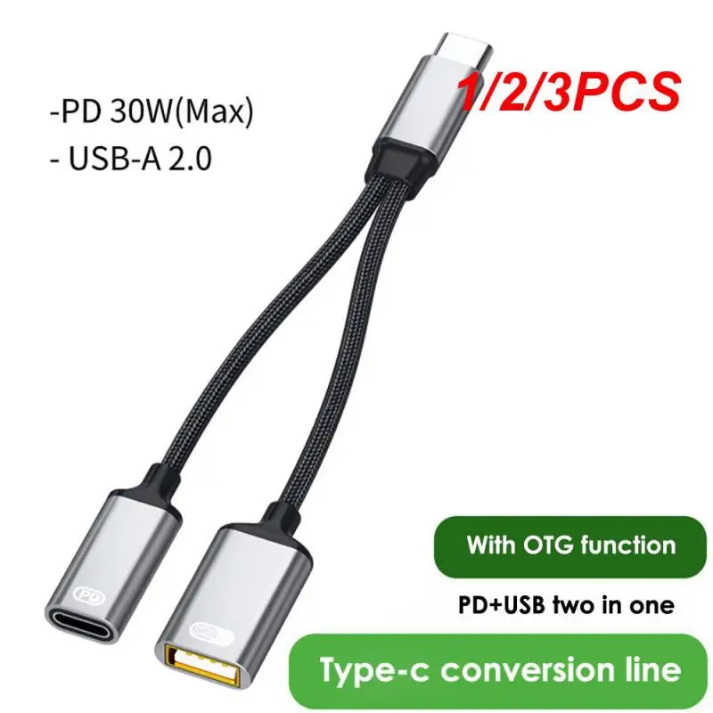 

1/2/3PCS 2 in 1 USB C OTG Cable Adapter Type-C Male to USB-C Female 30W PD Fast Charging with USB Splitter Adapter For Laptop