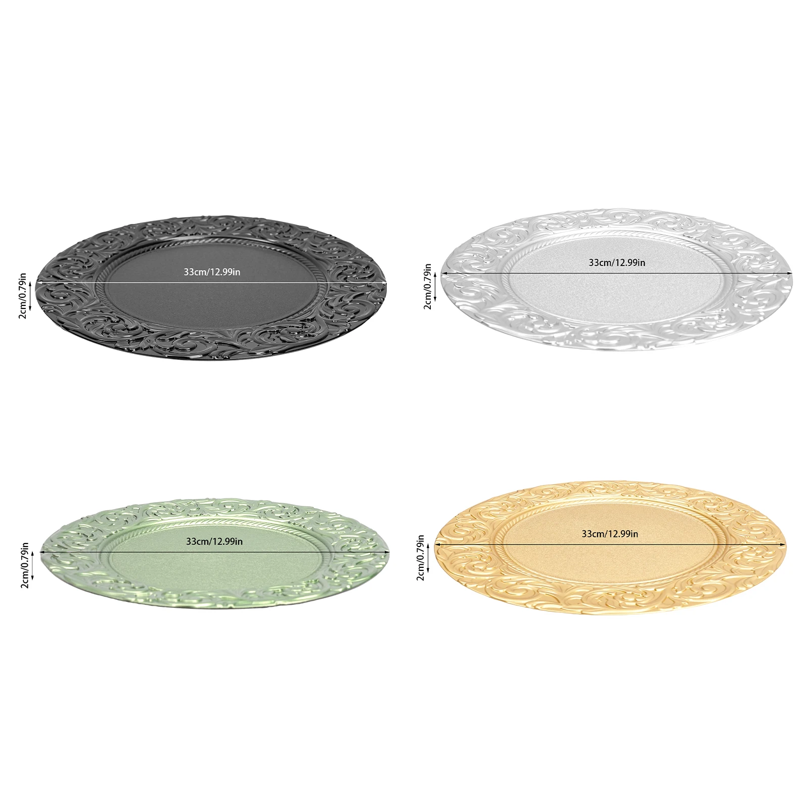 Charger Plates 100-Piece Set Round Reusable Serving Plates Wedding Banquet Party Decor Gold Black Silver Green