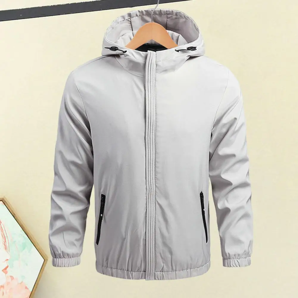 

Trendy Men Outerwear Stylish Men's Hooded Trench Coat Long Sleeve Windbreaker with Elastic Cuffs Zipper Placket Multiple Pockets