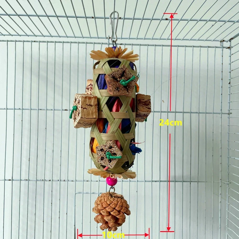 Parrot Chew Toys Hanging Bite Wooden Colorful Shredding Crinkles Natural Foraging Sola for Pet Products Bird Supplies Bird Toy