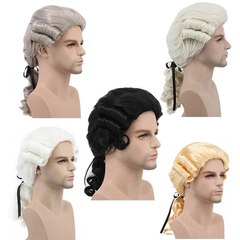 Grey White Bla Lawyer Judge Baroque Curly Cosplay Wigs Deluxe Historical Long Synthetic Hair Cosplay Wig   Wig Cap