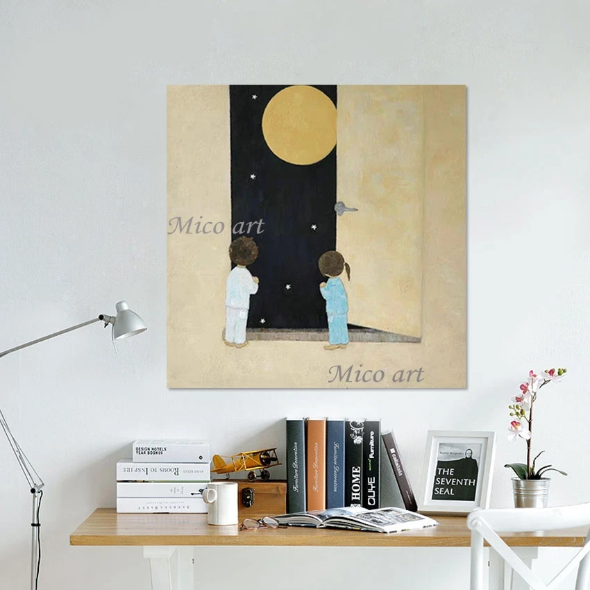 

Unframed Modern Wall Art Cute Figure Cartoon Pictures Abstract Canvas Kindergarten Decoration Simple Outdoor Landscape Painting