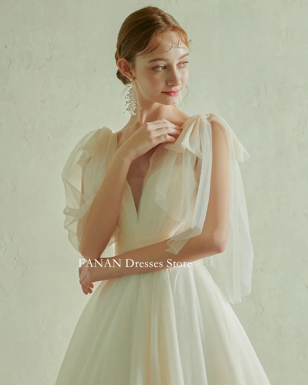 

FANAN V-Neck Korea Ivory Organza Ruched Garden Wedding Dresses 웨딩드레스 Simple Custom Made Corset Elegant Bride Gowns Plus Size