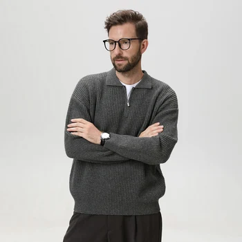 BROWON 2025 Autumn Winter New Knit Pullover Men Faux Shaggy Fleece Texture Sweater Loose Fit Streetwear Sweaters for Man