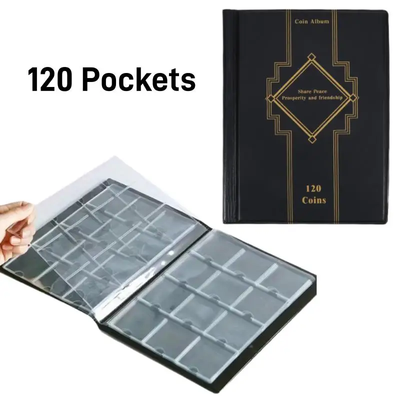 120 포켓 인조 PU 가죽 동전 수집 앨범 북 수집용 돈 정리함 보관 가방 PVC 필름