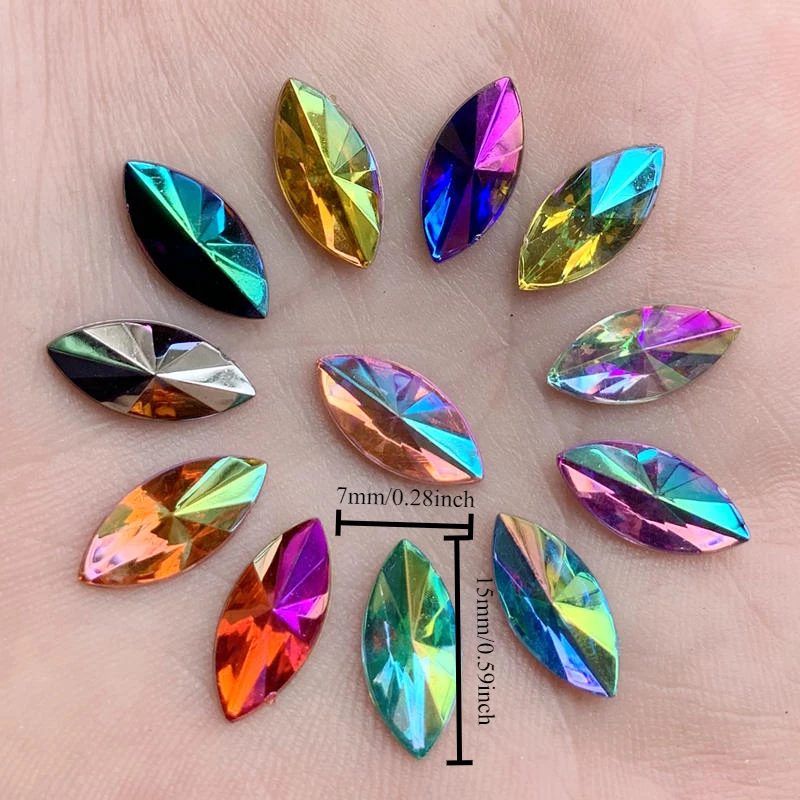 50pcs 7*14mm 다채로운 AB 말 눈 라인 석 아플리케 플랫 백 아크릴 돌 드레스 공예에 대 한 비 핫픽스 Strass 크리스탈-HB79