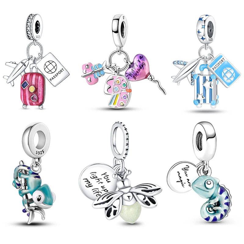 

Charms Plata De Ley 925 Silver Chameleon Glowing Firefly Aircraft Luggage Fit Pandora 925 Original Bracelets Pendant DIY Jewelry