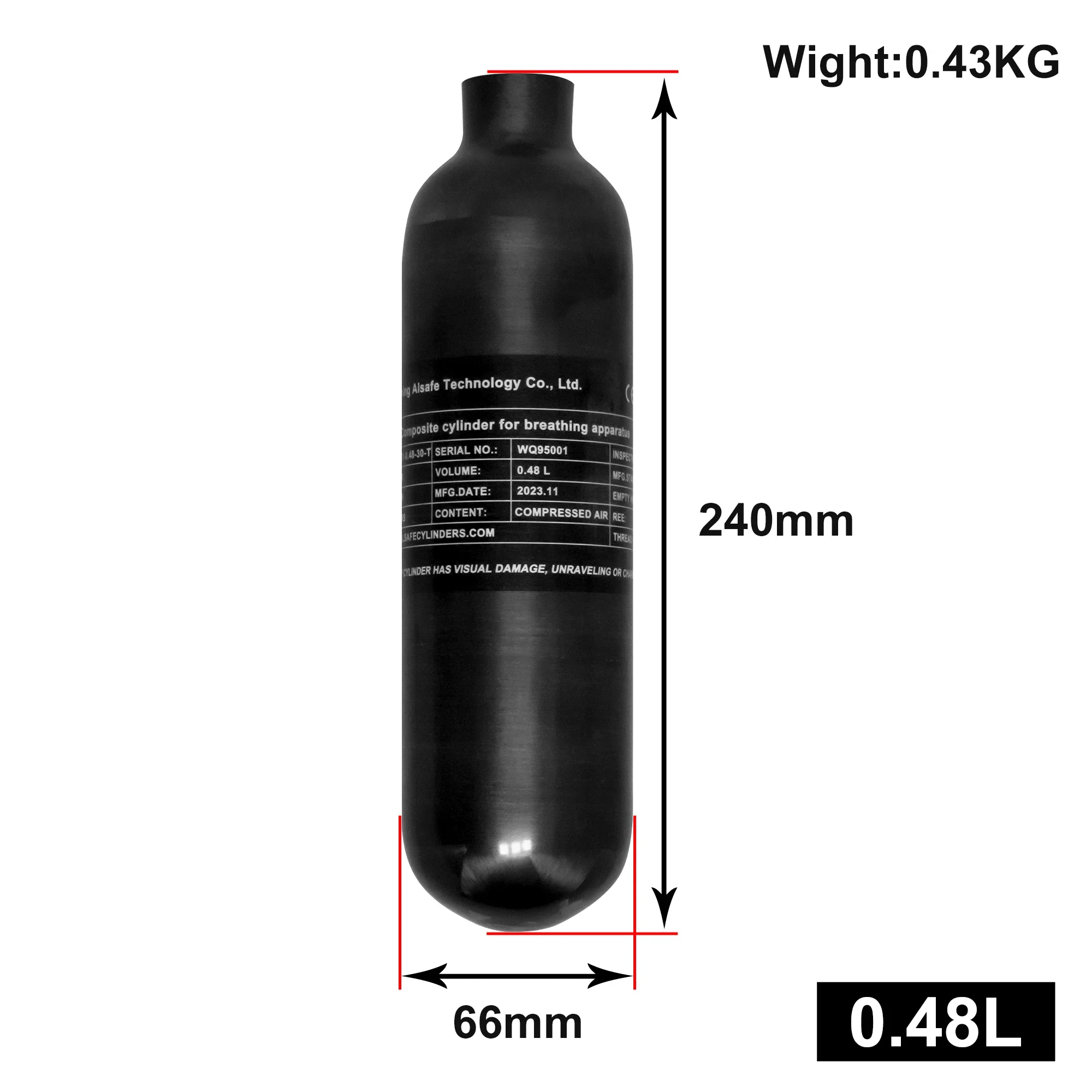 Fabricant ODM Réservoir D'air TUXING 4500Psi Pcp 0,5l 31Cu