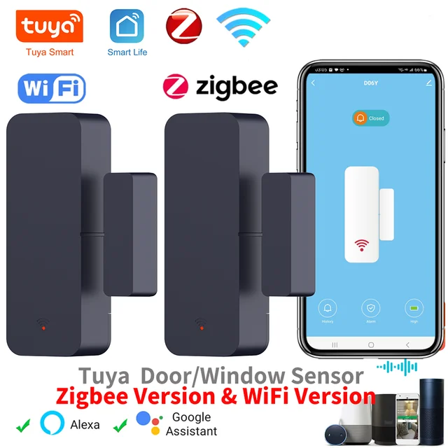 Tuya Zigbee Wifi Door Sensor Window Entry Sensor Security Burglar Magnetic Sensor Alarm Smart Life Work With Alexa Google Home 1