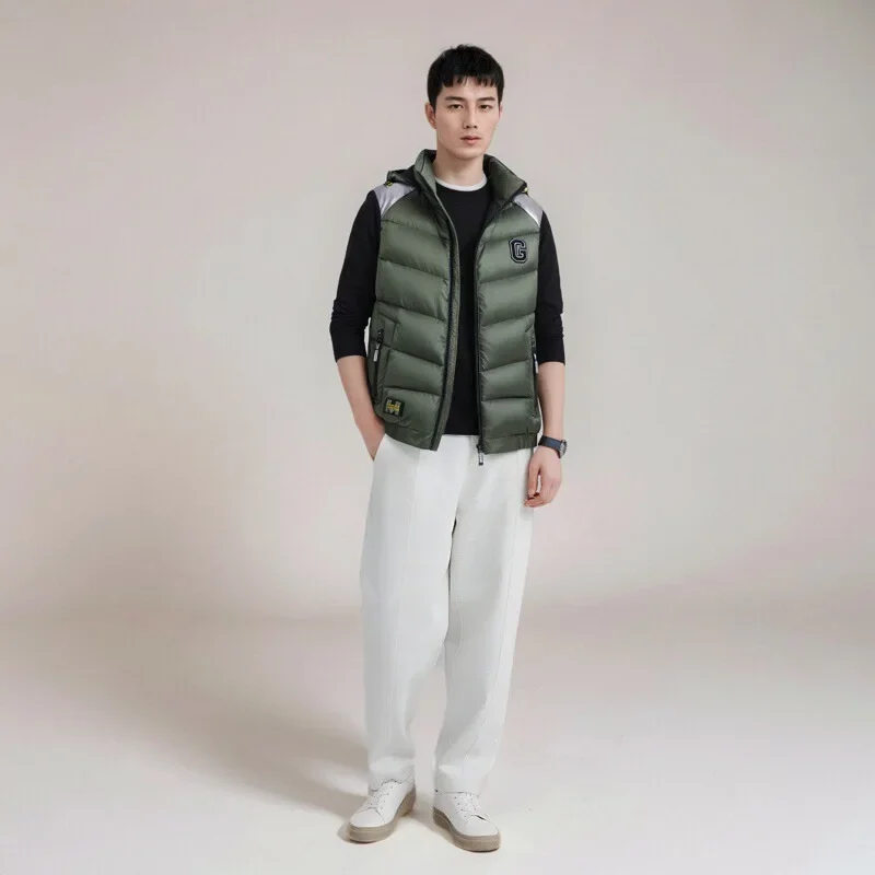 Men's Autumn Winter New Fleece-Lined Warm Sleeveless Shoulder Vest Two-Way Wear Trendy Brand Casual Jacket