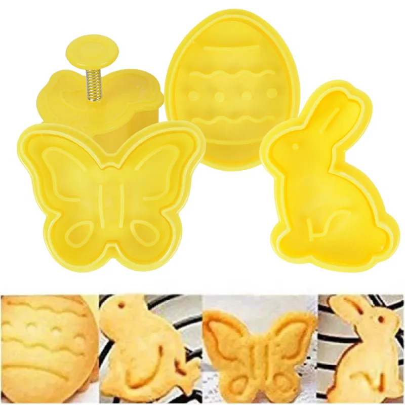 4/5Pcs Easter Bunny Cookies Cutters Mould Rabbit Egg Biscuit Stamp Mold For Spring Easter Party Decoration DIY Baking Bakeware