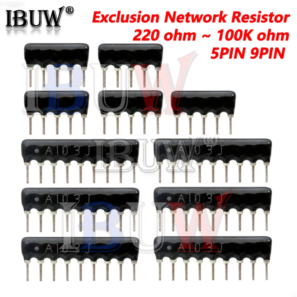 5PIN 9PIN exclusion Network Resistor array DIP 100 220 330 470 510 680 1K 1.2K 1.5K 2K 2.2K 3.3K 4.7K 10K 100K ohm 10pcs, smd resistor