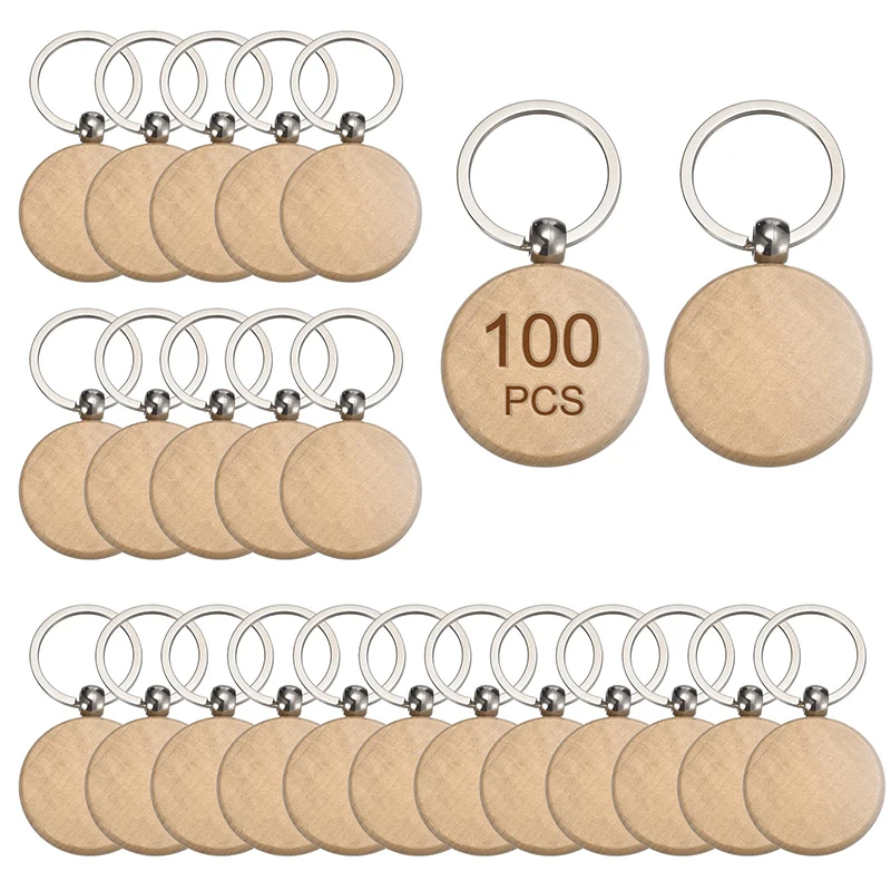 

100Pcs Blank Wooden Key Chain Wood Keychain Key Ring Key Tags Best Gift Craft