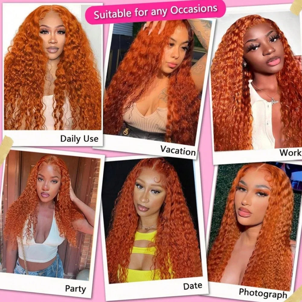 28 Inch Ginger Orange13x4 HD Transparent Lace Frontal Wig for Women 250% Density Curly Lace Front Wigs Human Hair 350#