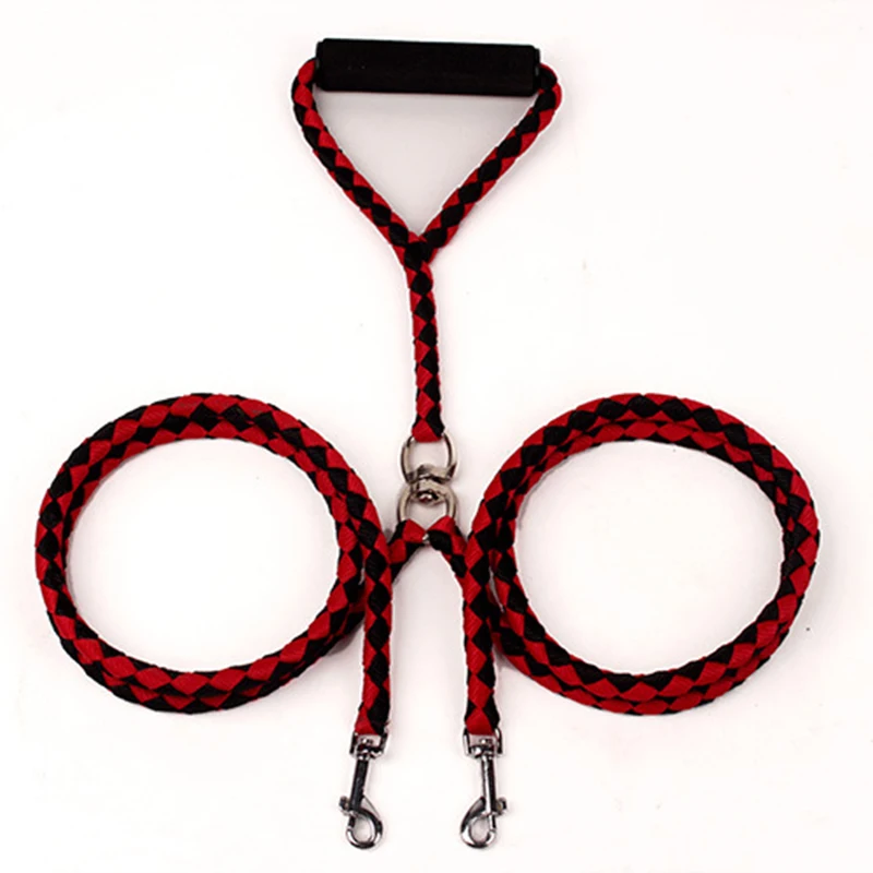 Double Heads Braided Dog Leash, Walk Two Dogs