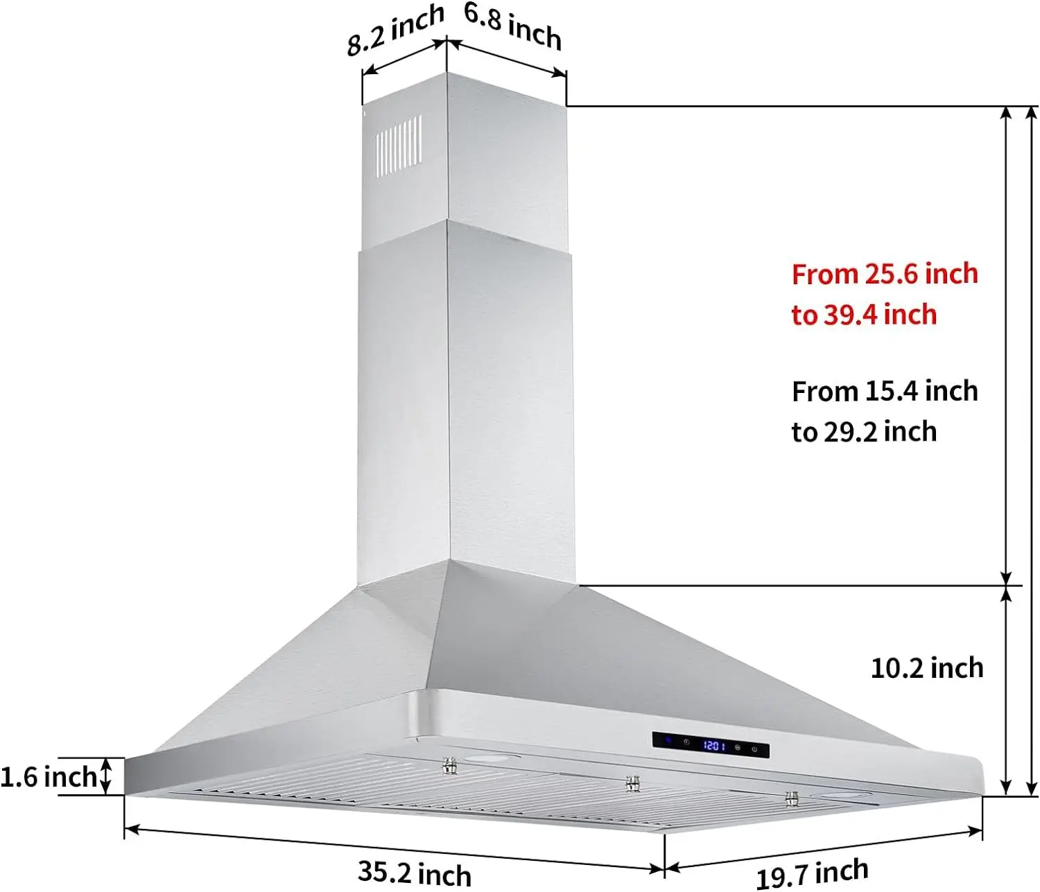 

Tieasy 36 inch 700CFM Wall Mount Touch Panel Ducted/Ductless LED Lights Stainless Steel Range Hood for kitchen USGD1090