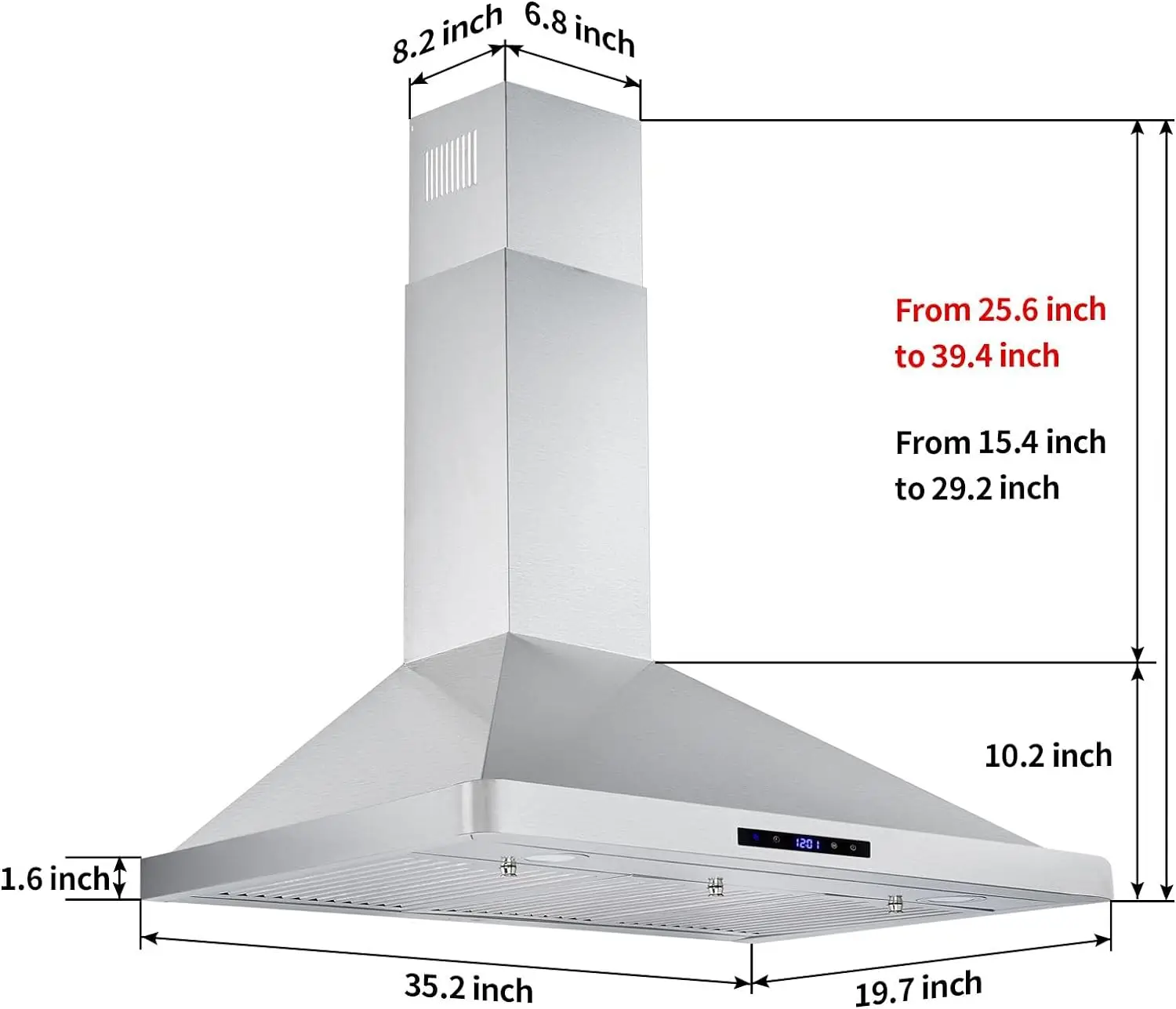 Tieasy 36 inch 700CFM Wall Mount Touch Panel Ducted/Ductless LED Lights Stainless Steel kitchen Range Hood USGD1090 5