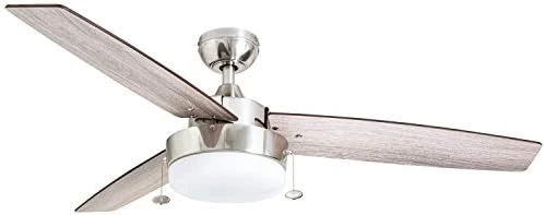 

52 Inch Contemporary Indoor LED Ceiling Fan with Light, Pull Chain, Dual Mounting Options, Modern Dual Finish Blades, Reversible
