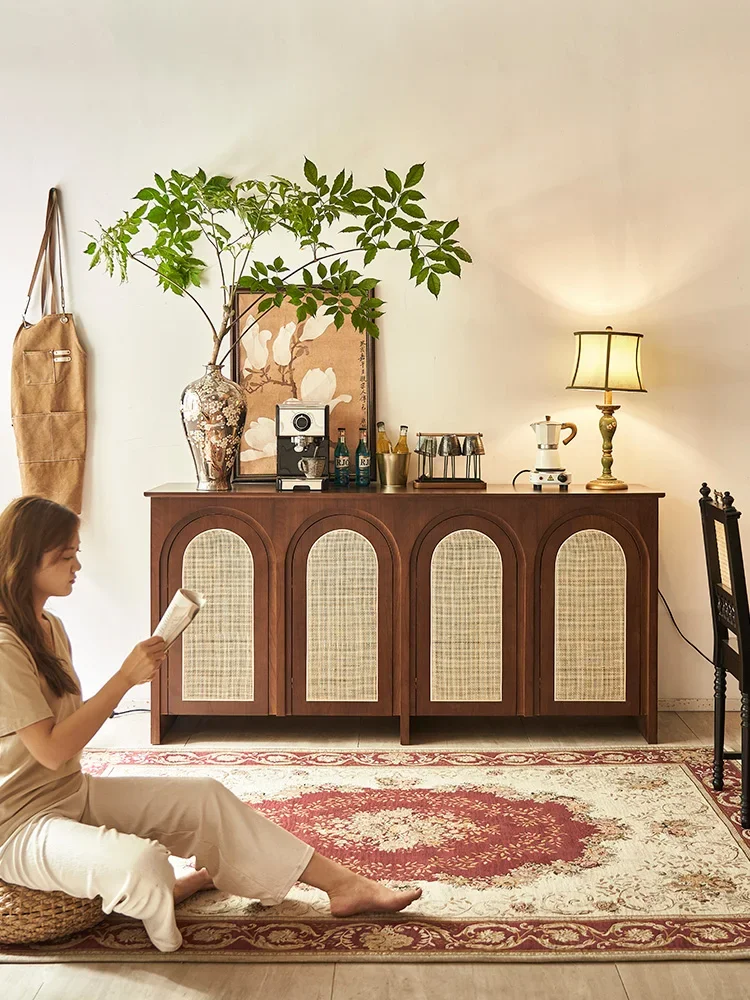 

Vintage sideboard, solid wood rattan, household storage, entryway cabinet, arched pantry against the wall