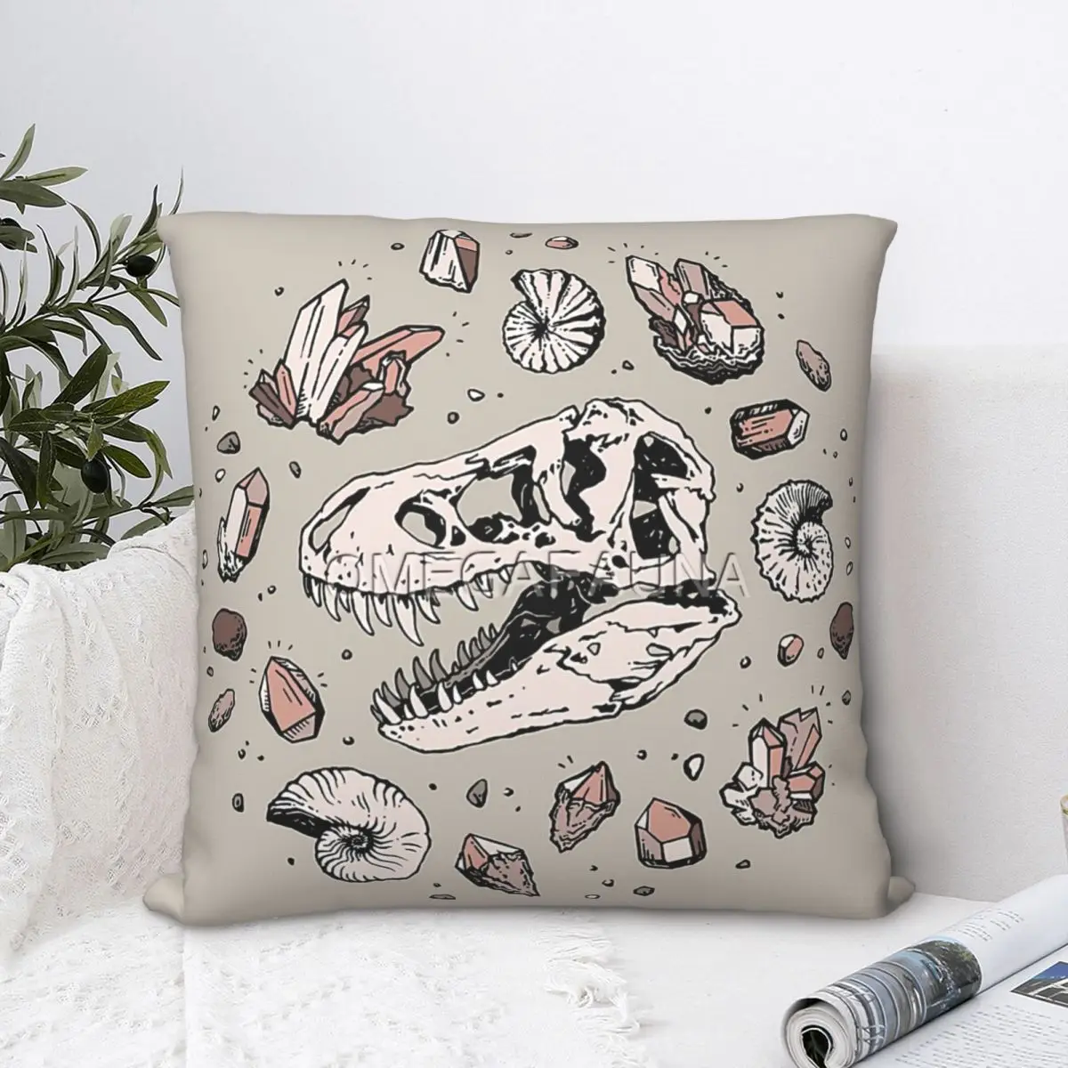 

Geo Rex Vortex Rose Quartz Dinosaur Skull Fossil Pillowcase Art Backpack Cushion For Home Car Throw Pillow Case Decorative