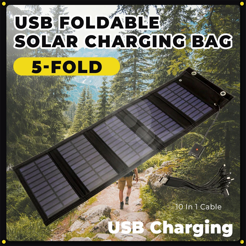36W 5-Fold Foldable Solar Panel Portable Solar Panels Charger USB 5V DC Full Time Power Panel Mobile Power Supply Camping foldable solar charger