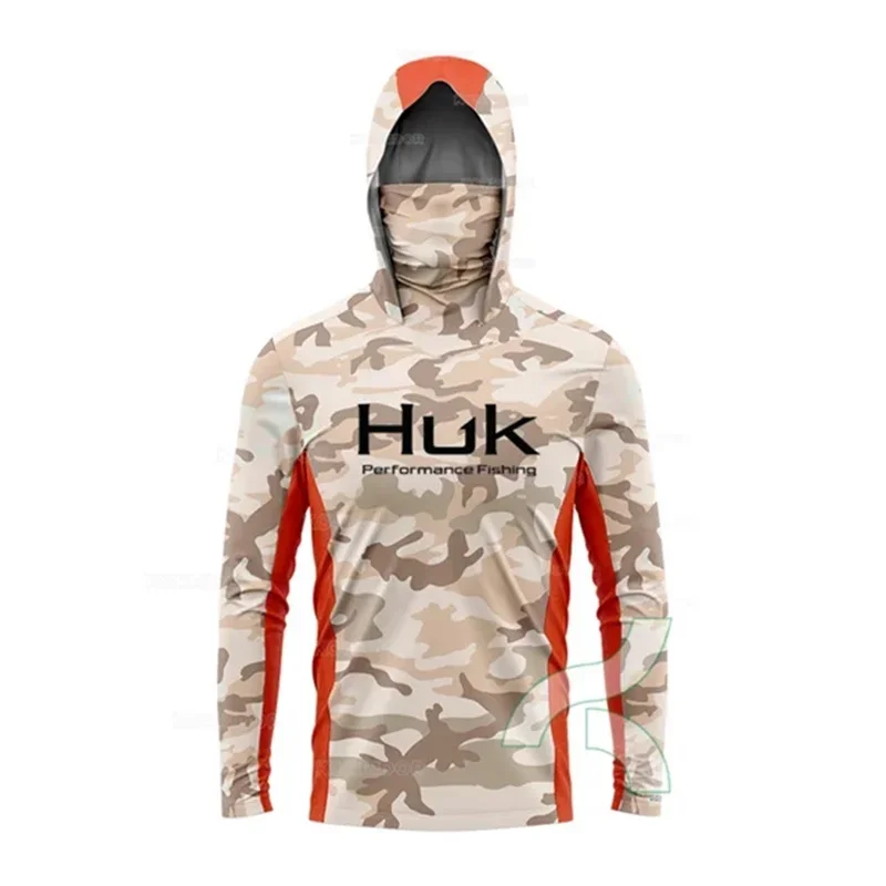 HUK Fishing Shirt Long Sleeve Anti-UV Fishing Hooded Shirts With Face Mask Fish Clothing Outdoor Sun Protection T-shirts UPF 50+ fishing shirt clothes
