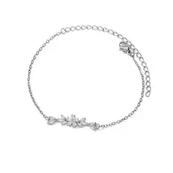 Elegant Gold Zircon Flower Bracelet - Luxury Designer Jewelry Gift - 19cm (Silver Color)