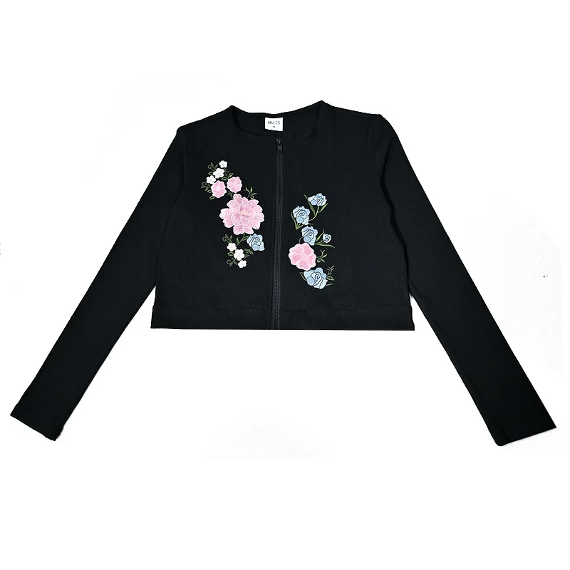 XS-XXXL Lady Cardigan Outfit Casual Embroidey Flowers Black Ribbed Top Maxi Dress Long Dresses Zipper Elegant Shlomo Dress Set