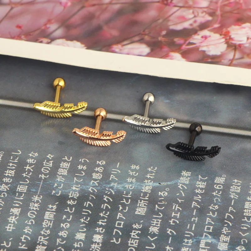 wholesales hot style leaves cartilage earrings helix barbell lip piercing labret rings lip rings daith ear piercing jewelry whol