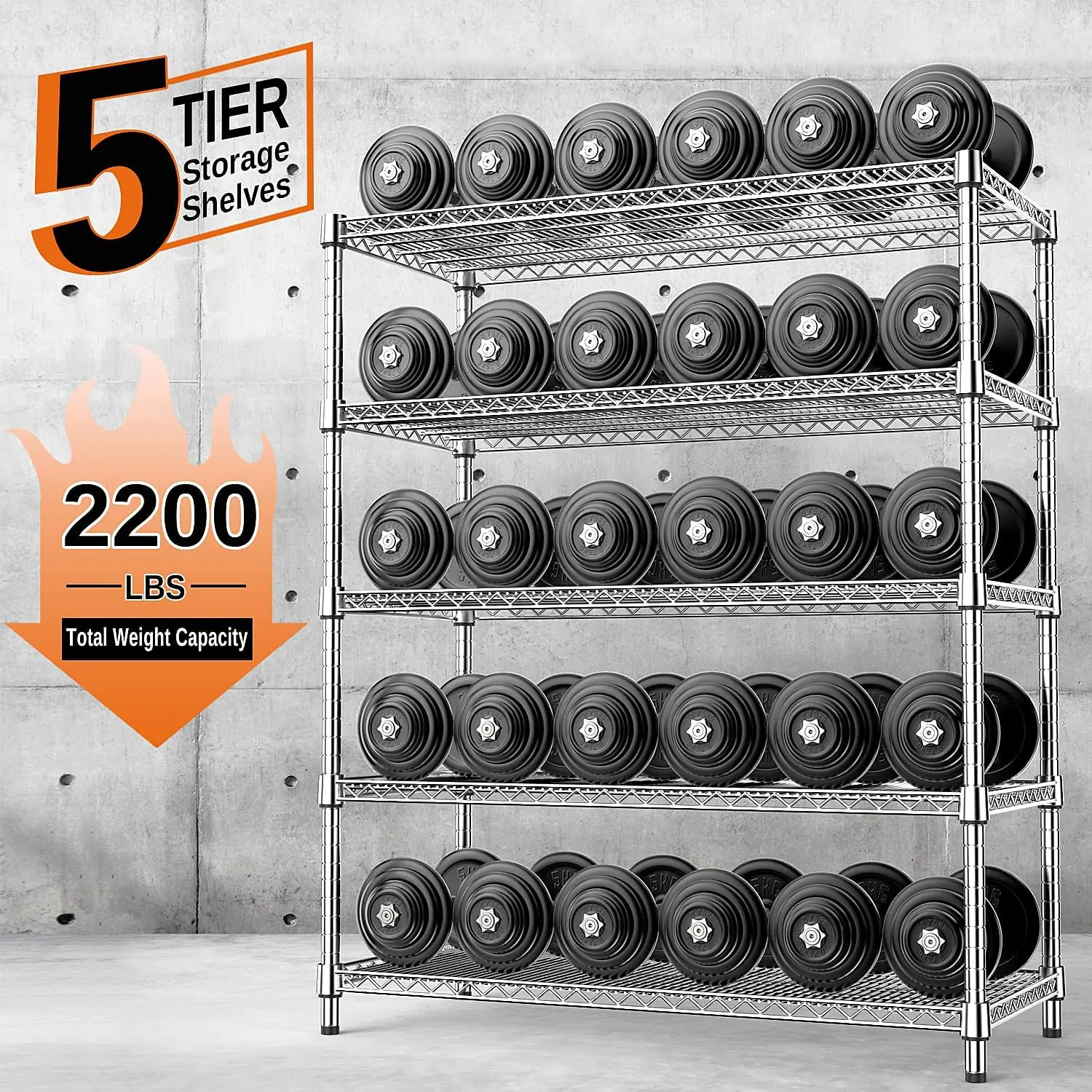 2200 LBS Garage Shelving 5 Tier Industrial Metal Shelving Units for Commercial, Basement, Pantry, Warehouse, School 2