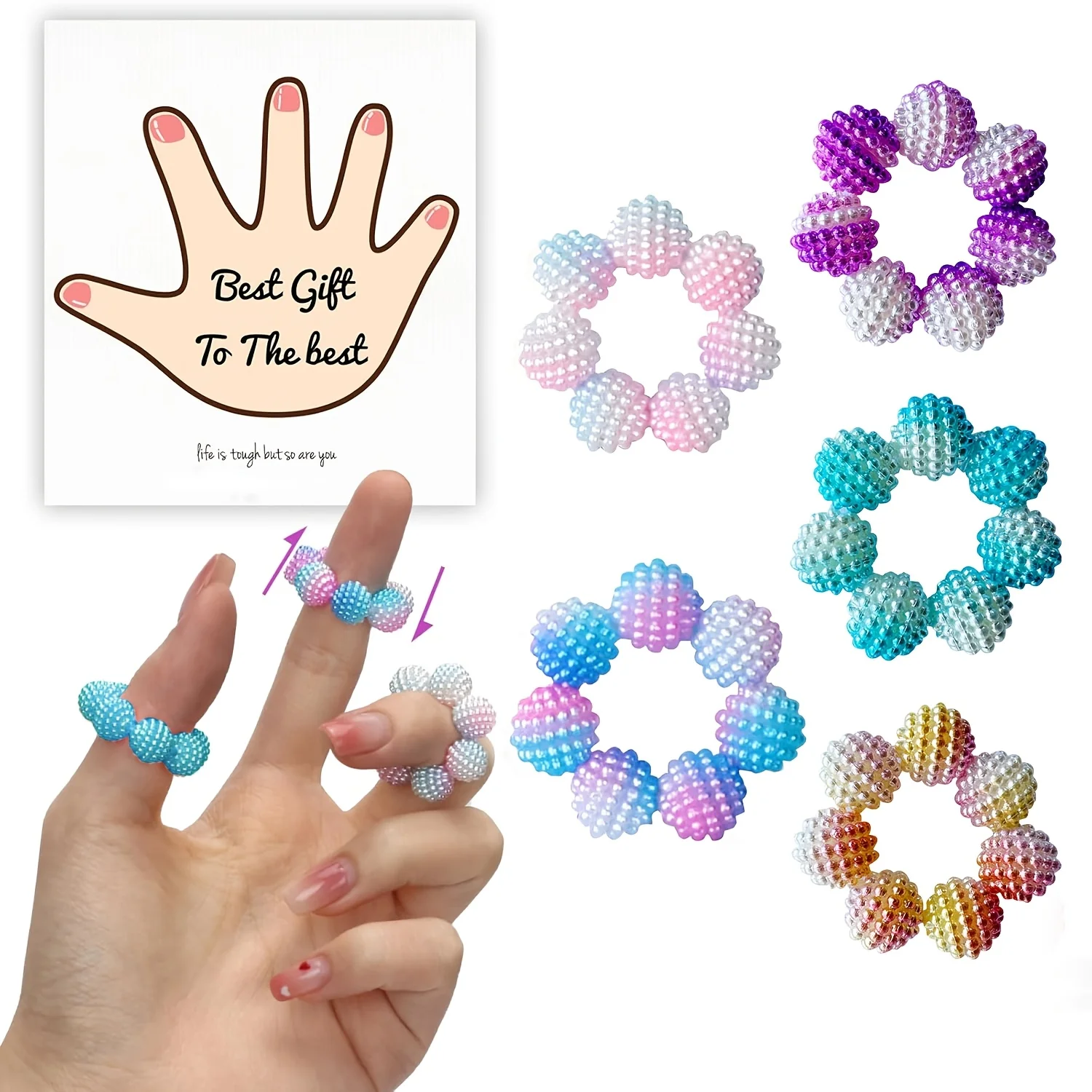 Sensory Spiky Bead Fidget Rings-Adjustable Relax Anxiety Calming Fidget with Spiky Beads for finger Massager 5pcs/set