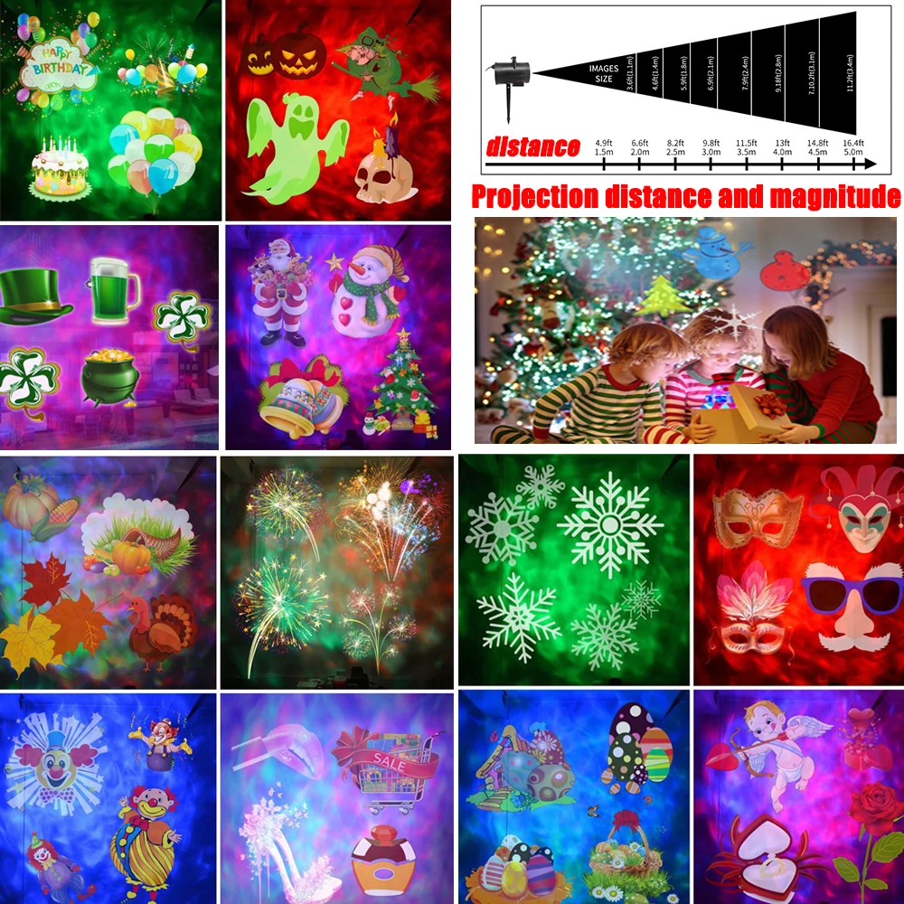 Waterproof Laser Projection Lamp LED12 Pattern Card Exchange Christmas DJ Club Party Stage Lamps Outdoor Decorative Lights