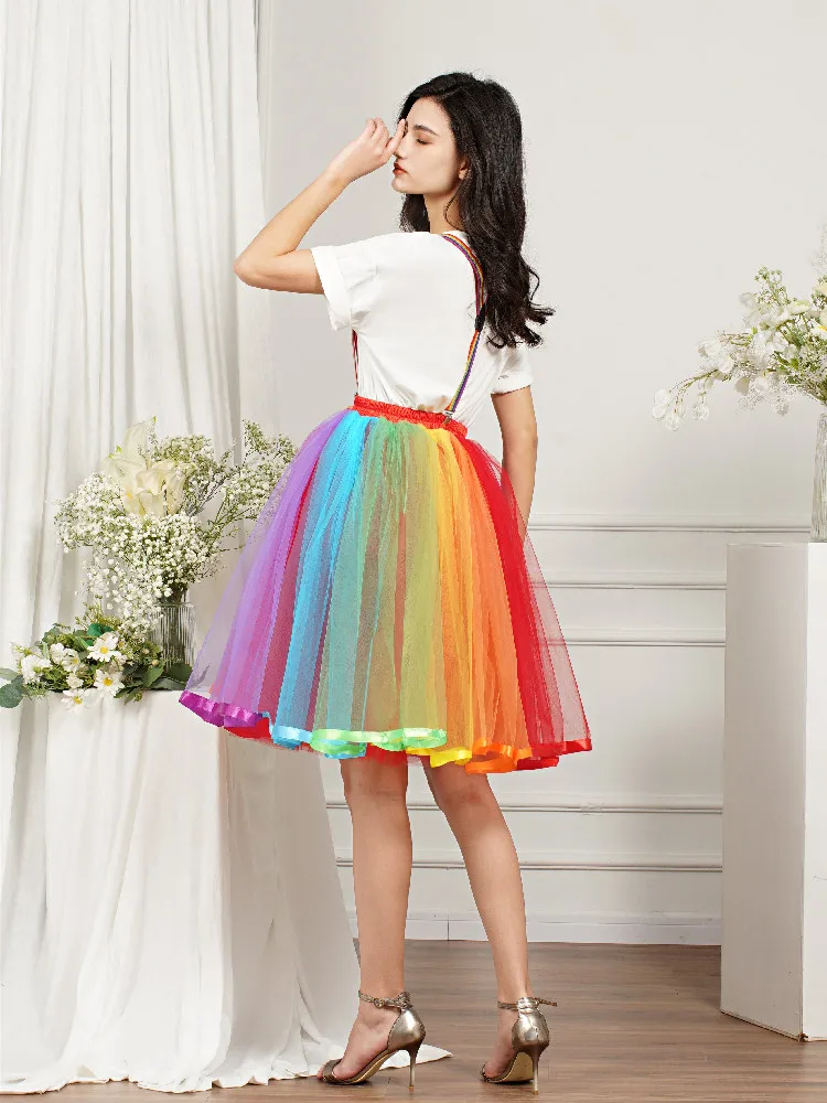 MisShow Women Rainbow Tutu Short Skirt 5 Layers Soft Tulle Pettiskirt Girls Christmas Halloween Cosplay Costumes Mesh Skirts 3