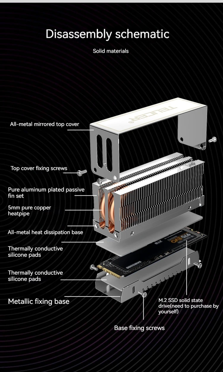 TEUCER-Dissipador Dual Heat Pipe, M.2 2280, NVMe