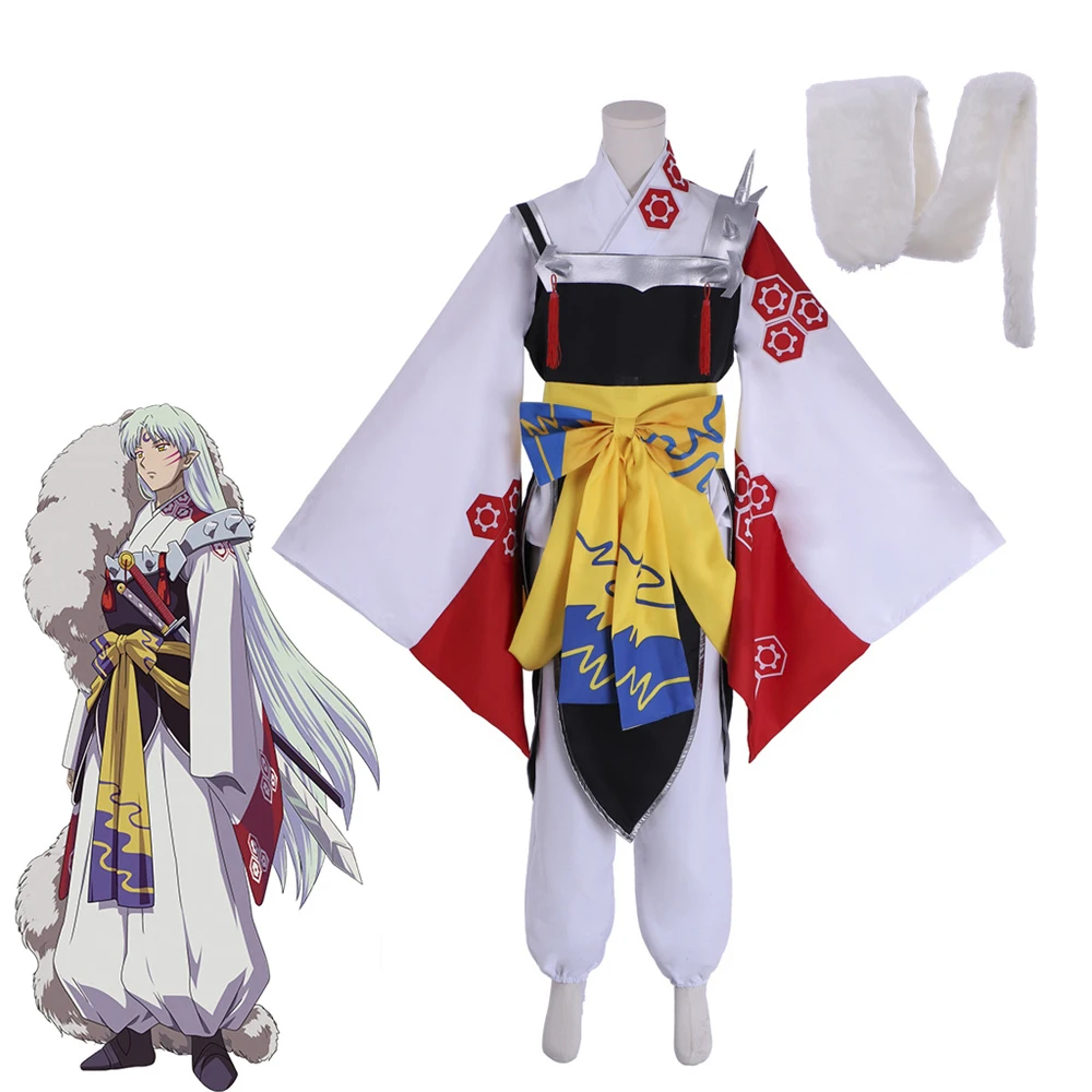 

Anime InuYasha Sesshoumaru Cosplay Costume Adult Men's Kimono Uniform Full Suits Halloween Carnival Party Performance Streetwear