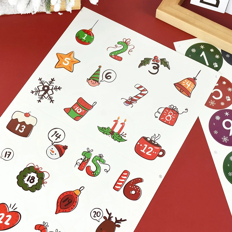 Description Picture 5 of item1/3/5Sheet Christmas Advent Calendar Stickers Xmas Countdown Gift Packaging Label Sticker Merry Christmas Party Decor New Year