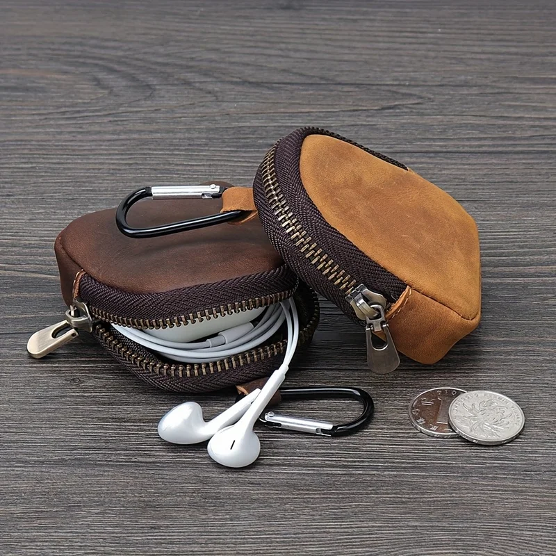 Genuine Leather Coin Purse for Coins Earphones Accessories