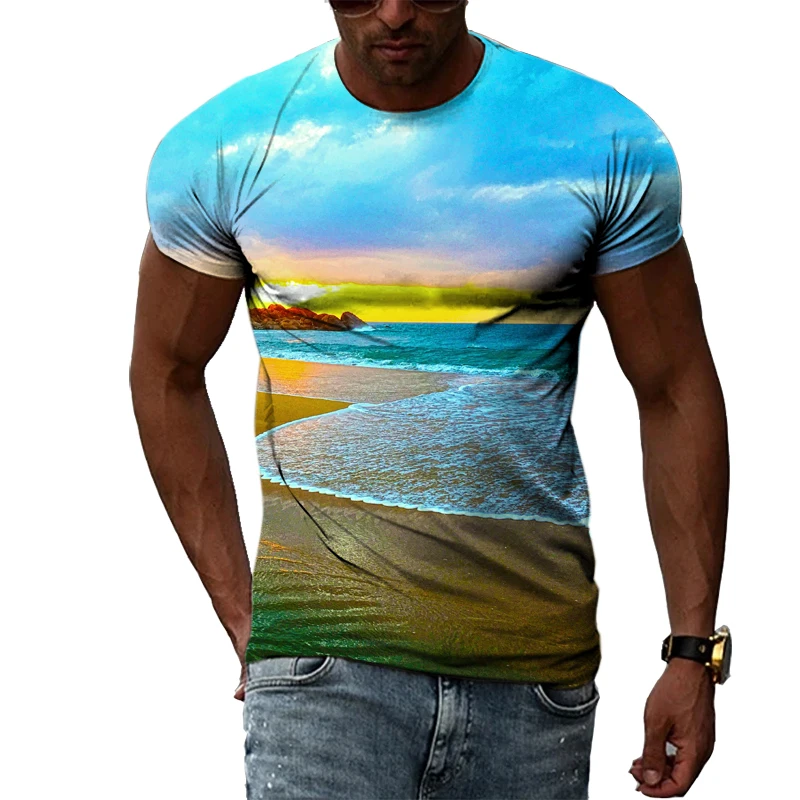 

Summer Relaxation Men Beach Landscape Pattern T-shirt Fashion Personality Taste Casual Harajuku Style T-shirt 3D Printed Top 6XL