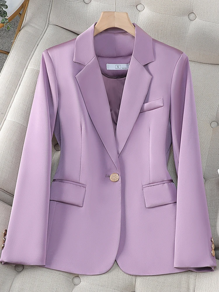 ZJYT Elegant Spring Blazers for Women 2024 Jackets Coats One Button Office Lady Veste Femme Plus Size Outerwear Tops Mujer Black