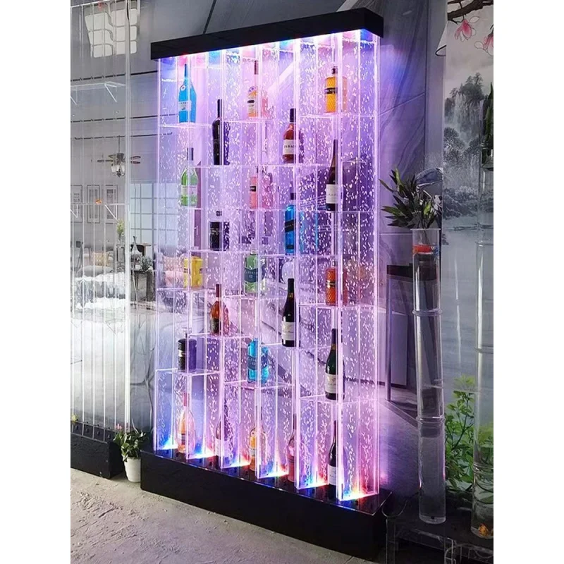 맞춤형 레스토랑 룸 디바이더 장식 LED 아크릴 댄싱 분수 버블 월 바 선반 포함 (맞춤 제작 가능)