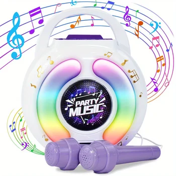 Kid Karaoke Machine with 2 Microphones Portable Karaoke Music Toy with Light Recording Voice Change Function for Girls Boys Gift 1