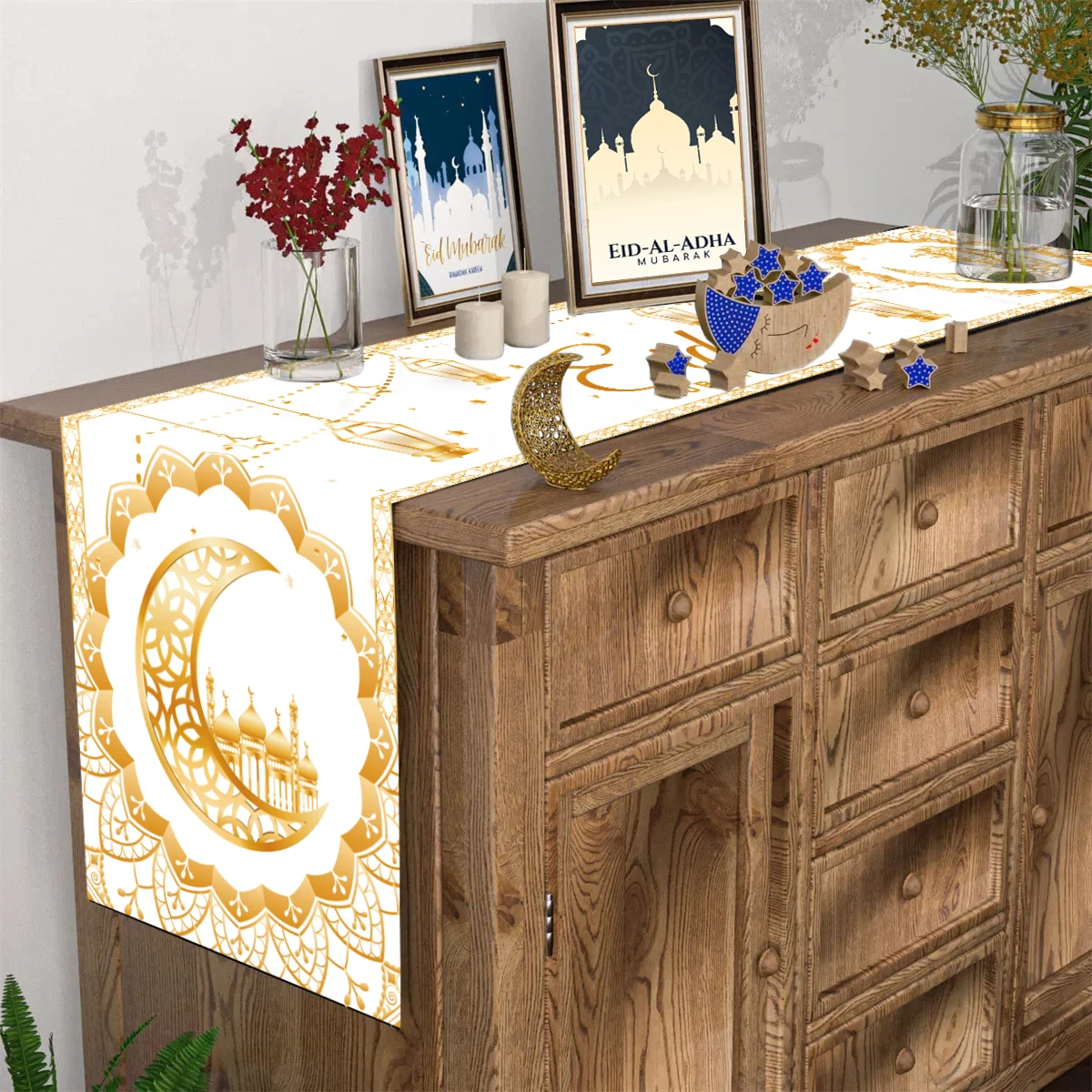 Eid Mubarak Muslim Ramadan Table Runner Islamic Mosque Ramadan Decoration For Home Kitchen Table 2024 Ramadan Kareem Eid Al Adha 3