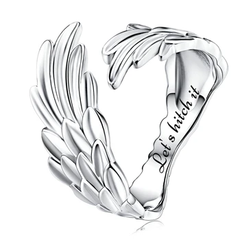 Anel asas Anjo da guarda de prata 925 com frase gravada – Lets hitch it