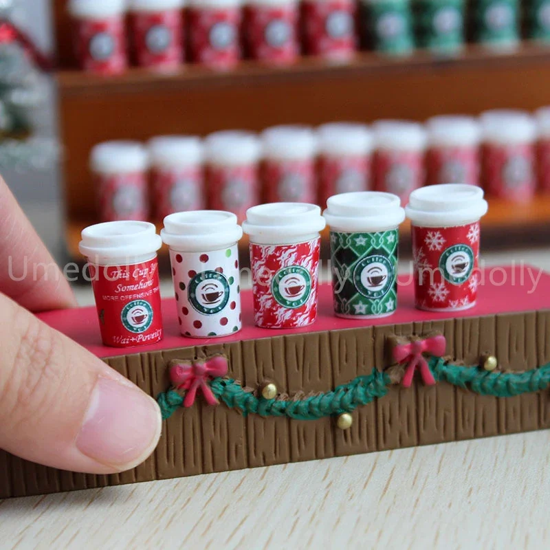 5PCS 1:6 Scale Miniature Dollhouse Mini Christmas Coffee Mugsd Mini Drinks for OB11 BJD Doll Accessories Toy